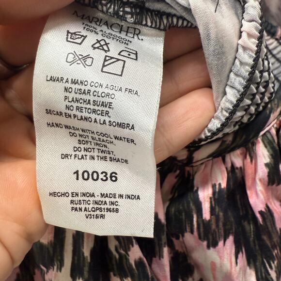 MariaCher Dabir Cotton Ruffle Trim V Neck Smocked Midi Dress Size S Pink Black - Picture 7 of 9